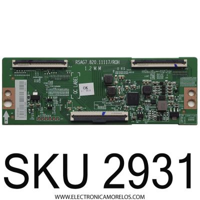 T-CON PARA TV HISENSE / NUMERO DE PARTE 329452 / RSAG7.820.11117/ROH / 33118 / PANEL'S HD650Y1U72-T0L2\SM\MCKD3A\ROH / HD650Y1U72-T0L2\S2\SM\ROH / DISPLAY HV650QUB-F70 / MODELO 65R6E4 65A53FUR